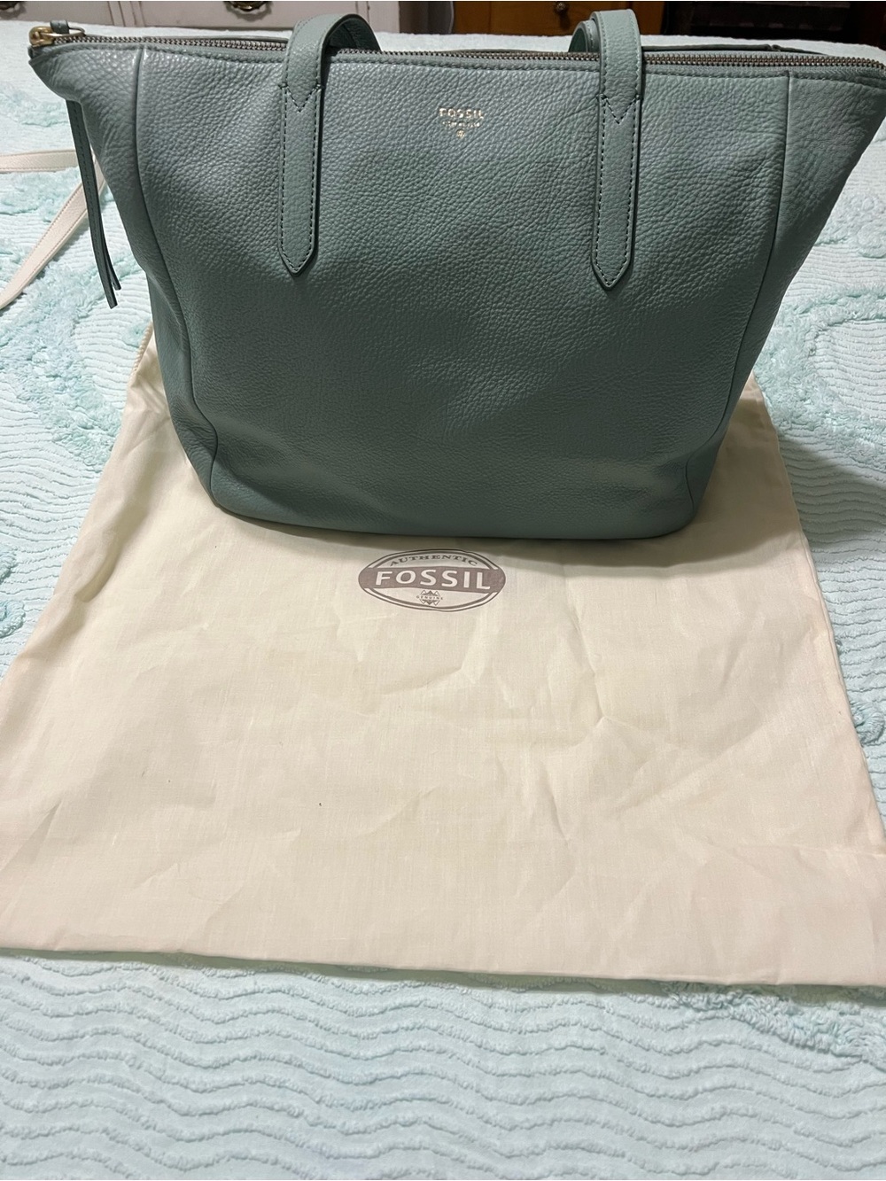 Fossil Sage Green Pebbled Leather Tote